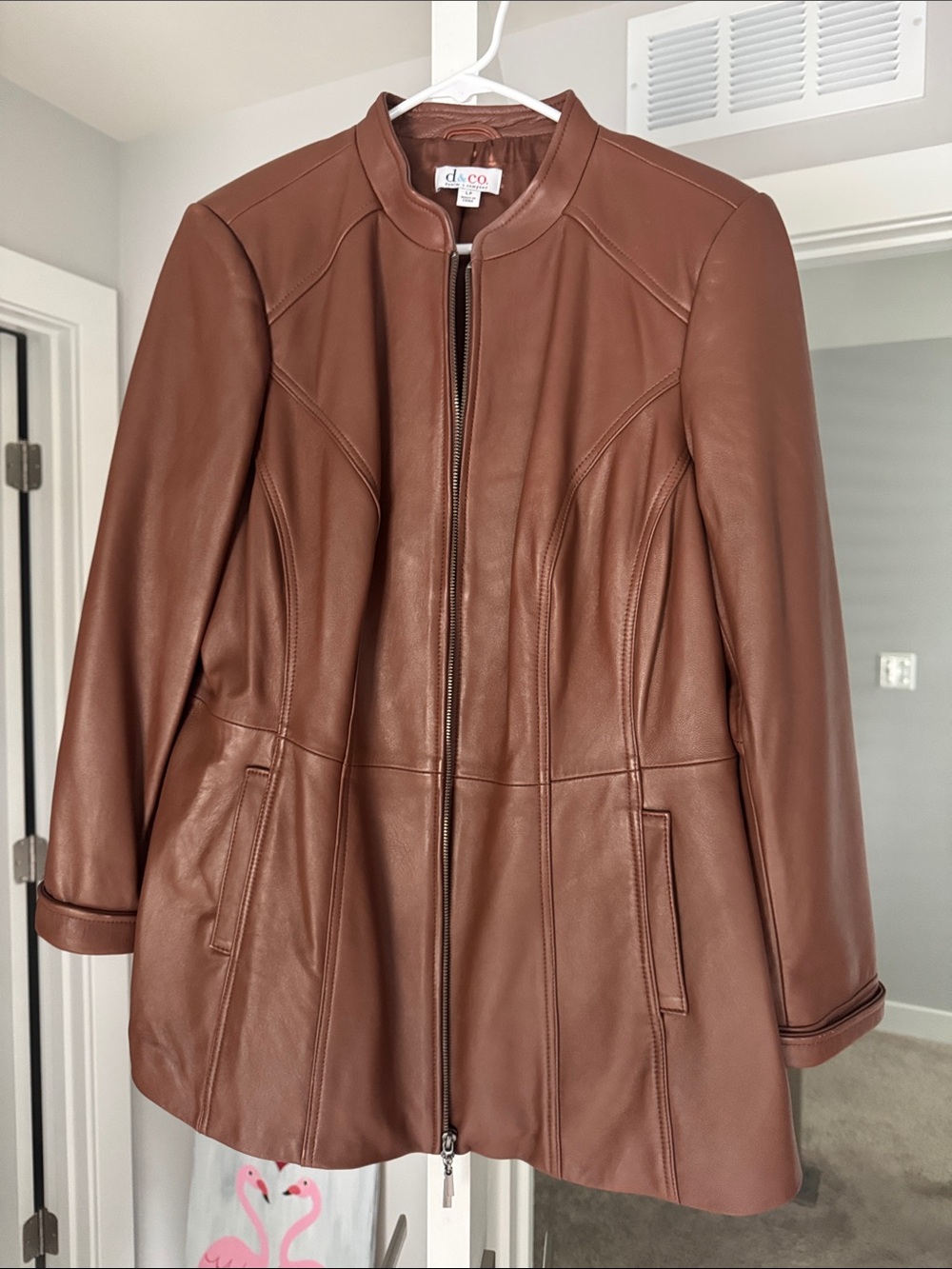 Denim&Co Chestnut Brown Leather Zip-Front Jacket